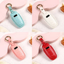 Car Female Style Cowhide Leather Key Protective Cover for Audi, C Type without Bow (Pink)