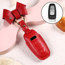 Car Female Style Cowhide Leather Key Protective Cover for Audi, C Type with Bow (Red)