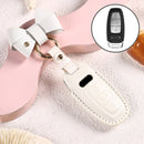 Car Female Style Cowhide Leather Key Protective Cover for Audi, C Type with Bow (White)