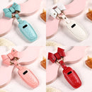 Car Female Style Cowhide Leather Key Protective Cover for Audi, C Type with Bow (Lake Blue)