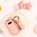 Car Female Style Cowhide Leather Key Protective Cover for Audi, C Type with Bow (Red)