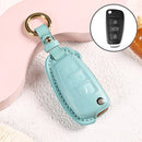Car Female Style Cowhide Leather Key Protective Cover for Audi, Folding Type without Bow (Lake Blue)