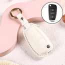 Car Female Style Cowhide Leather Key Protective Cover for Audi, Folding Type without Bow (White)