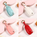 Car Female Style Cowhide Leather Key Protective Cover for Audi, Folding Type without Bow (Lake Blue)