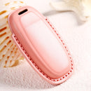 Car Female Style Cowhide Leather Key Protective Cover for Audi, Folding Type without Bow (Lake Blue)