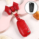 Car Female Style Cowhide Leather Key Protective Cover for Audi, Folding Type with Bow (Red)