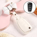 Car Female Style Cowhide Leather Key Protective Cover for Audi, Folding Type with Bow (White)