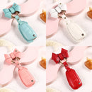 Car Female Style Cowhide Leather Key Protective Cover for Audi, Folding Type with Bow (Lake Blue)