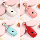 Car Female Style Cowhide Leather Key Protective Cover for BMW, A Type without Bow (Lake Blue)