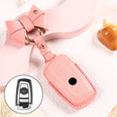 Car Female Style Cowhide Leather Key Protective Cover for BMW, A Type with Bow (Pink)