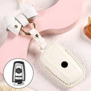 Car Female Style Cowhide Leather Key Protective Cover for BMW, A Type with Bow (White)