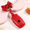 Car Female Style Cowhide Leather Key Protective Cover for BMW, A Type with Bow (Lake Blue)