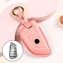 Car Female Style Cowhide Leather Key Protective Cover for BMW, B Type Blade without Bow (Pink)
