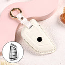 Car Female Style Cowhide Leather Key Protective Cover for BMW, B Type Blade without Bow (White)