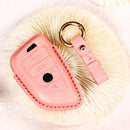 Car Female Style Cowhide Leather Key Protective Cover for BMW, B Type Blade without Bow (Pink)