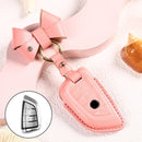 Car Female Style Cowhide Leather Key Protective Cover for BMW, B Type Blade with Bow (Pink)