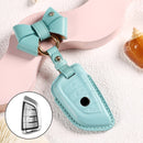 Car Female Style Cowhide Leather Key Protective Cover for BMW, B Type Blade with Bow (Lake Blue)