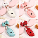 Car Female Style Cowhide Leather Key Protective Cover for BMW, B Type Blade with Bow (Pink)