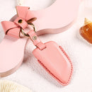 Car Female Style Cowhide Leather Key Protective Cover for BMW, B Type Blade with Bow (Lake Blue)