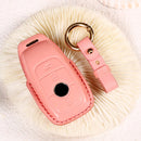 Car Female Style Cowhide Leather Key Protective Cover for Mercedes-Benz, A Type without Bow (Pink)