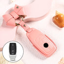 Car Female Style Cowhide Leather Key Protective Cover for Mercedes-Benz, A Type with Bow (Pink)