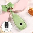 Car Female Style Cowhide Leather Key Protective Cover for Mercedes-Benz, A Type with Bow (Grass Green)