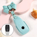 Car Female Style Cowhide Leather Key Protective Cover for Mercedes-Benz, A Type with Bow (Lake Blue)