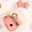 Car Female Style Cowhide Leather Key Protective Cover for Mercedes-Benz, A Type with Bow (Lake Blue)