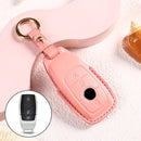 Car Female Style Cowhide Leather Key Protective Cover for Mercedes-Benz, B Type without Bow (Pink)