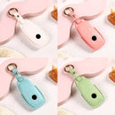 Car Female Style Cowhide Leather Key Protective Cover for Mercedes-Benz, B Type without Bow (Lake Blue)