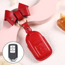 Car Female Style Cowhide Leather Key Protective Cover for Honda 3-button Start, with Bow (Red)