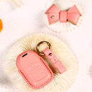Car Female Style Cowhide Leather Key Protective Cover for Honda 3-button Start, with Bow (Red)