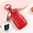 Car Female Style Cowhide Leather Key Protective Cover for Volkswagen, A Type without Bow (Red)
