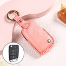 Car Female Style Cowhide Leather Key Protective Cover for Volkswagen, B Type without Bow (Pink)