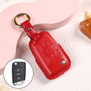 Car Female Style Cowhide Leather Key Protective Cover for Volkswagen, B Type without Bow (Red)