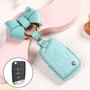 Car Female Style Cowhide Leather Key Protective Cover for Volkswagen, B Type with Bow (Lake Blue)