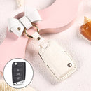 Car Female Style Cowhide Leather Key Protective Cover for Volkswagen, B Type with Bow (White)