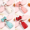 Car Female Style Cowhide Leather Key Protective Cover for Volkswagen, B Type with Bow (Pink)