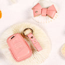 Car Female Style Cowhide Leather Key Protective Cover for Volkswagen, B Type with Bow (Red)