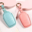 Car Female Style Cowhide Leather Key Protective Cover for Toyota 2-button 2017, without Bow (Pink)