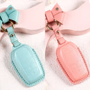 Car Female Style Cowhide Leather Key Protective Cover for Toyota 2-button 2017, with Bow (Pink)