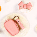 Car Female Style Cowhide Leather Key Protective Cover for Toyota 2-button 2017, with Bow (Pink)
