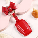 Car Female Style Cowhide Leather Key Protective Cover for Toyota 3-button 2017, with Bow (Lake Blue)