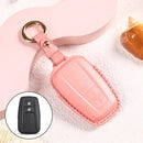 Car Female Style Cowhide Leather Key Protective Cover for Toyota 2-button 2018, without Bow (Pink)