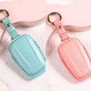Car Female Style Cowhide Leather Key Protective Cover for Toyota 2-button 2018, without Bow (Lake Blue)