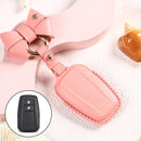 Car Female Style Cowhide Leather Key Protective Cover for Toyota 2-button 2018, with Bow (Pink)