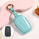 Car Female Style Cowhide Leather Key Protective Cover for Toyota 3-button 2018, without Bow (Lake Blue)