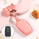 Car Female Style Cowhide Leather Key Protective Cover for Toyota 3-button 2018, with Bow (Pink)