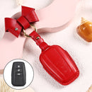 Car Female Style Cowhide Leather Key Protective Cover for Toyota 3-button 2018, with Bow (Red)