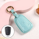 Car Female Style Cowhide Leather Key Protective Cover for Cadillac 4-button, without Bow (Lake Blue)